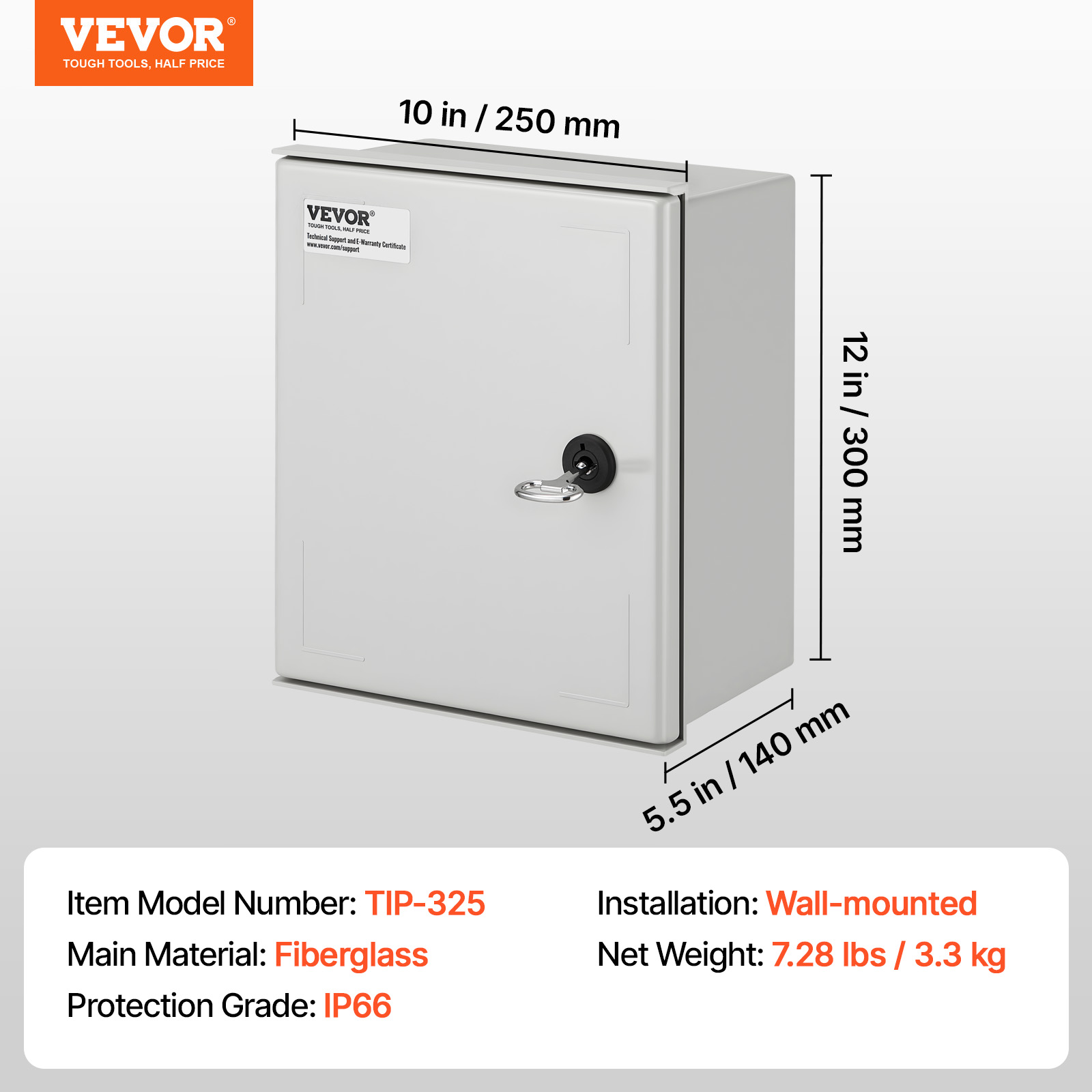 VEVOR 12'' 16'' 20" Fiberglass Electrical Enclosure IP66 Junction Box Outdoor 