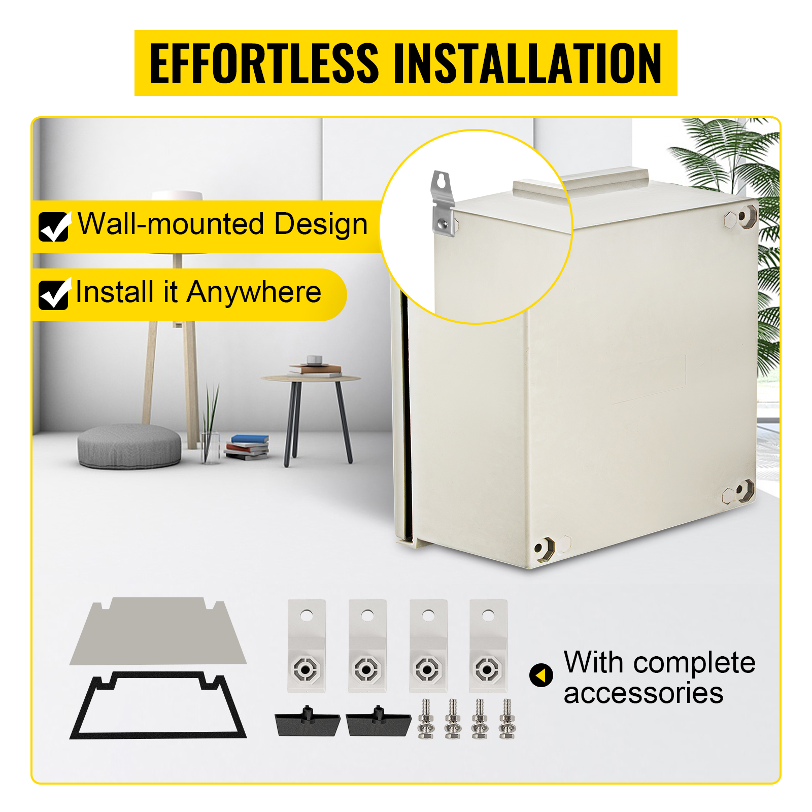 VEVOR NEMA Steel Enclosure, 16 x 16 x 8'' NEMA 4X Fiberglass Electrical Box, IP66 Waterproof & Dustproof, Outdoor/Indoor Electrical Junction Box, with Mounting Plate(40 x 40 x 20 cm) 