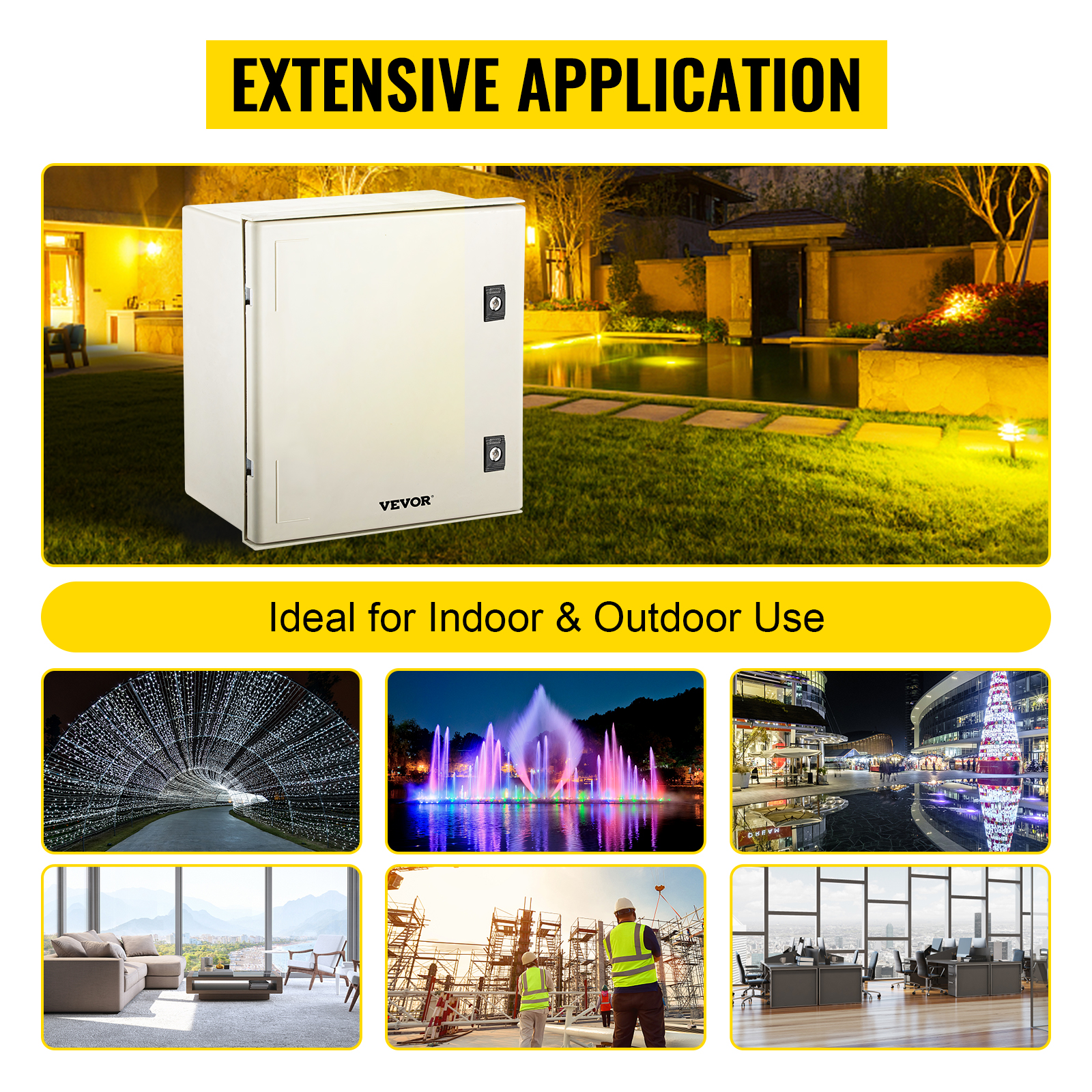 VEVOR NEMA Steel Enclosure, 16 x 16 x 8'' NEMA 4X Fiberglass Electrical Box, IP66 Waterproof & Dustproof, Outdoor/Indoor Electrical Junction Box, with Mounting Plate(40 x 40 x 20 cm) 