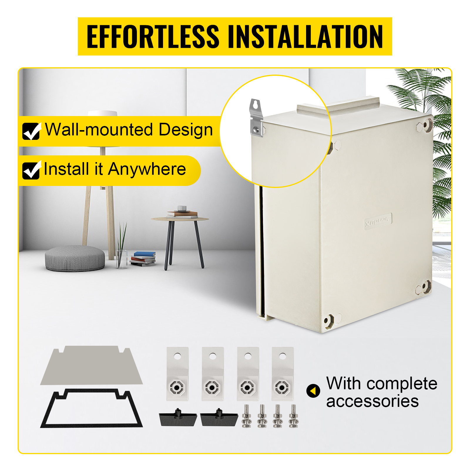 VEVOR NEMA Enclosure, 20 x 16 x 8 inches, NEMA 4X Fiberglass Steel Electrical Box, IP66 Waterproof & Dustproof Hinged Junction Box for Outdoor Indoor Use, with Mounting Plate(50x40x20 cm))