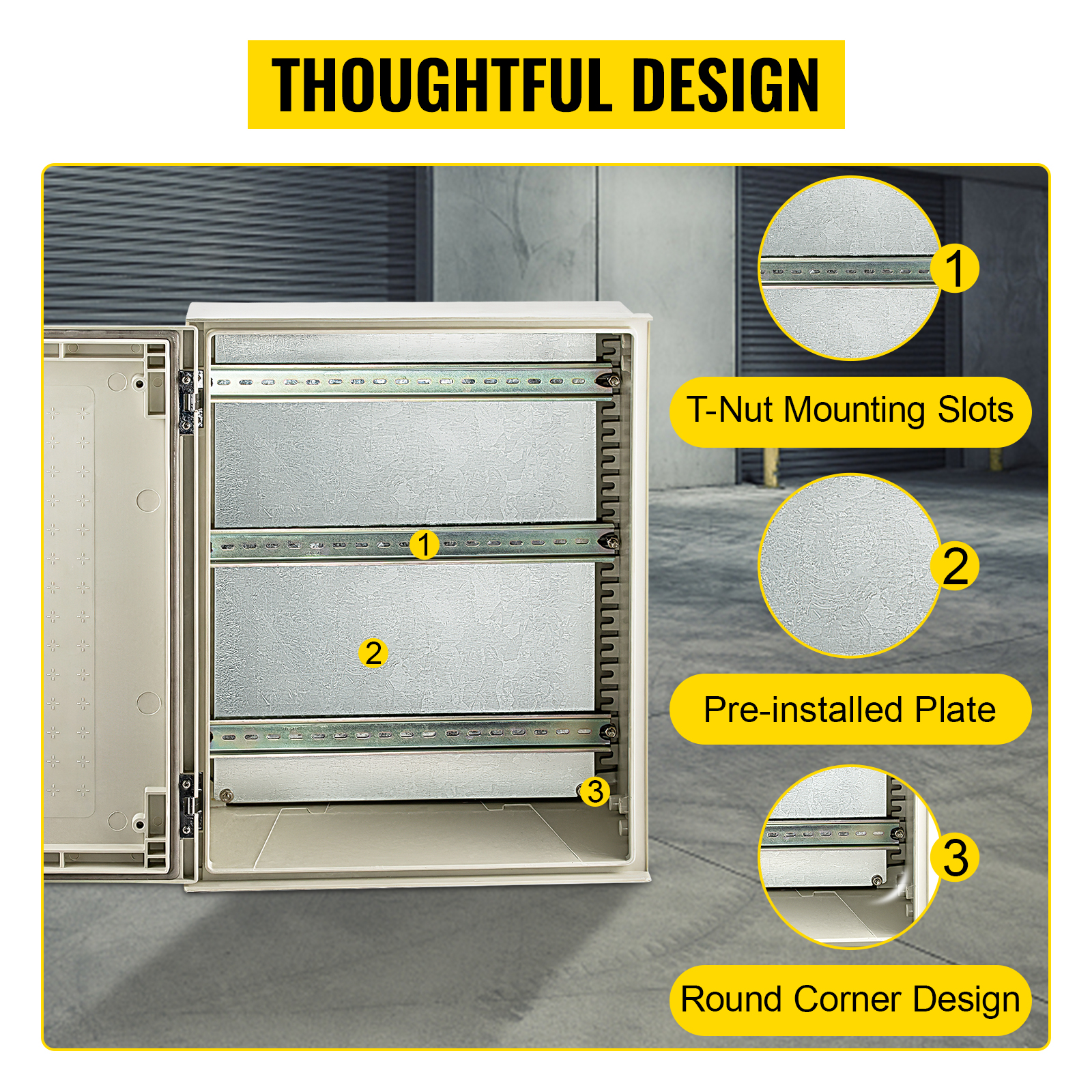 VEVOR NEMA Enclosure, 20 x 16 x 8 inches, NEMA 4X Fiberglass Steel Electrical Box, IP66 Waterproof & Dustproof Hinged Junction Box for Outdoor Indoor Use, with Mounting Plate(50x40x20 cm))
