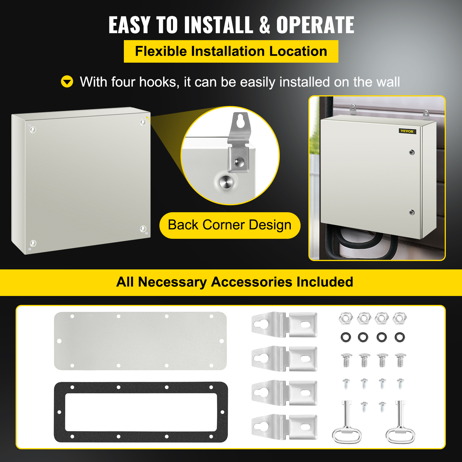 VEVOR Cassetta per Quadri Elettrici in Acciaio al Carbonio 60 x 60 x 20cm  IP66 644097076342