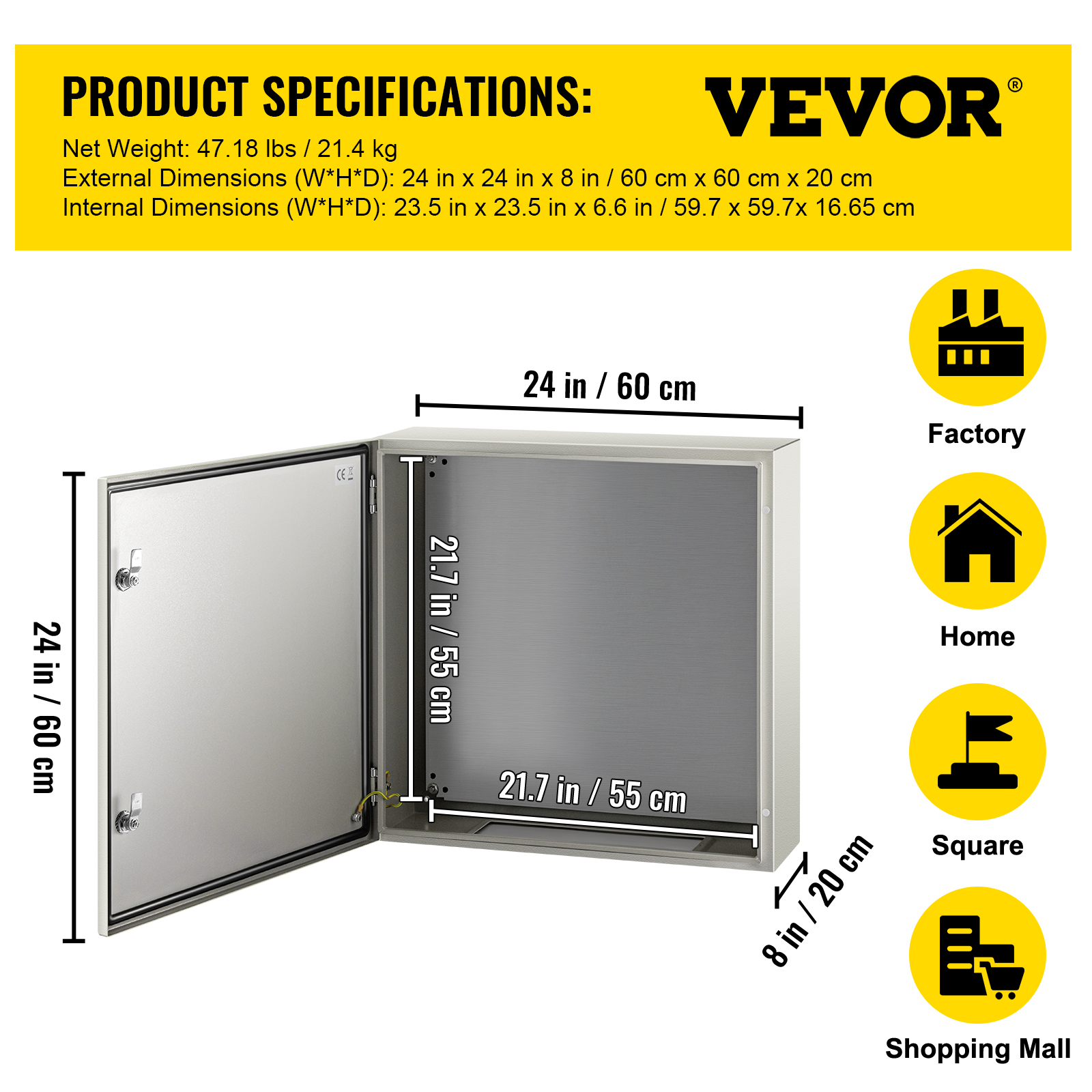 16'' 20'' 24'' Carbon Steel Electrical Enclosure IP65 Wall Mount Junction Box - Picture 129 of 146