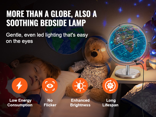 VEVOR Illuminated World Globe with Stand, 228.6 mm, Educational Earth ...