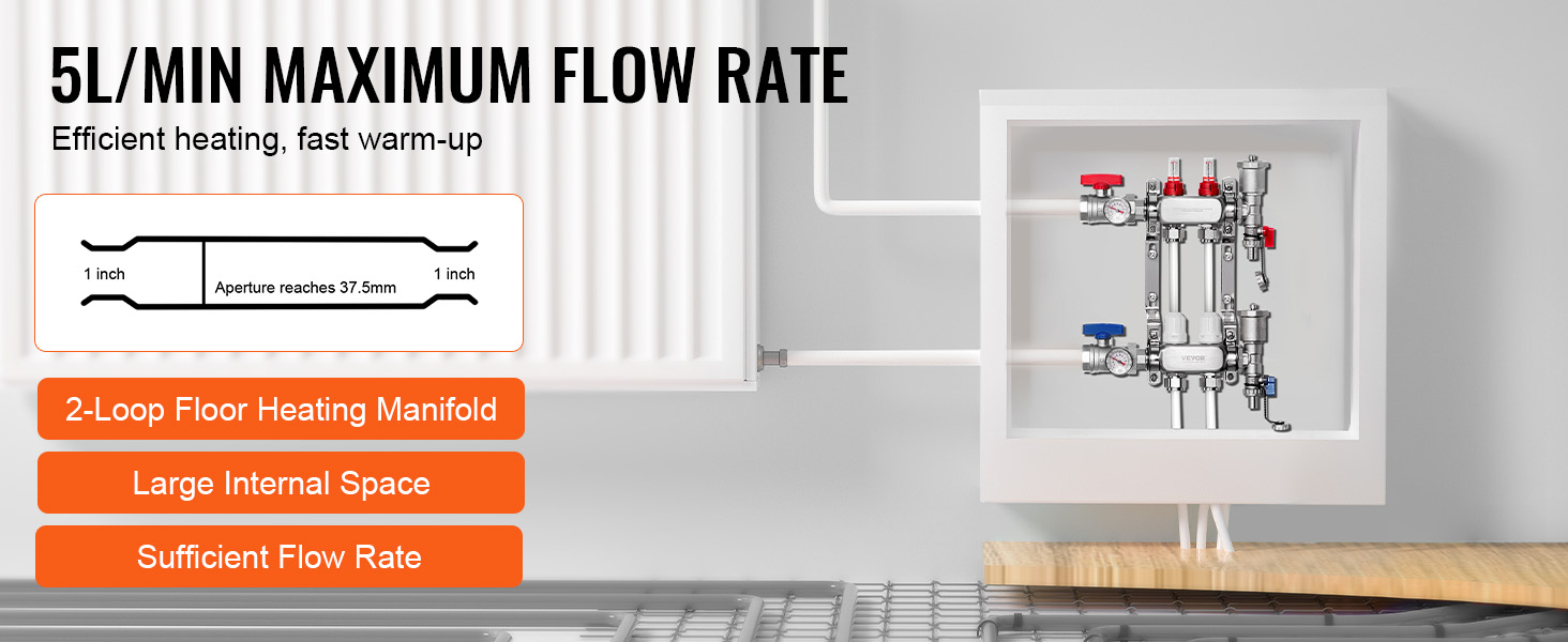 VEVOR 4-Branch Radiant Heat Manifold 1/2 PEX Tubing Floor Heating