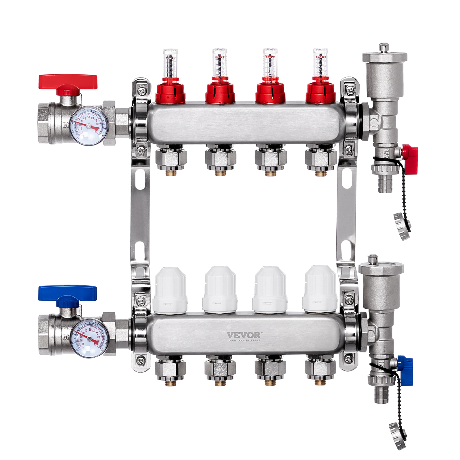 VEVOR 4-Branch Radiant Heat Manifold 1/2″ PEX Tubing Floor Heating Manifold Set