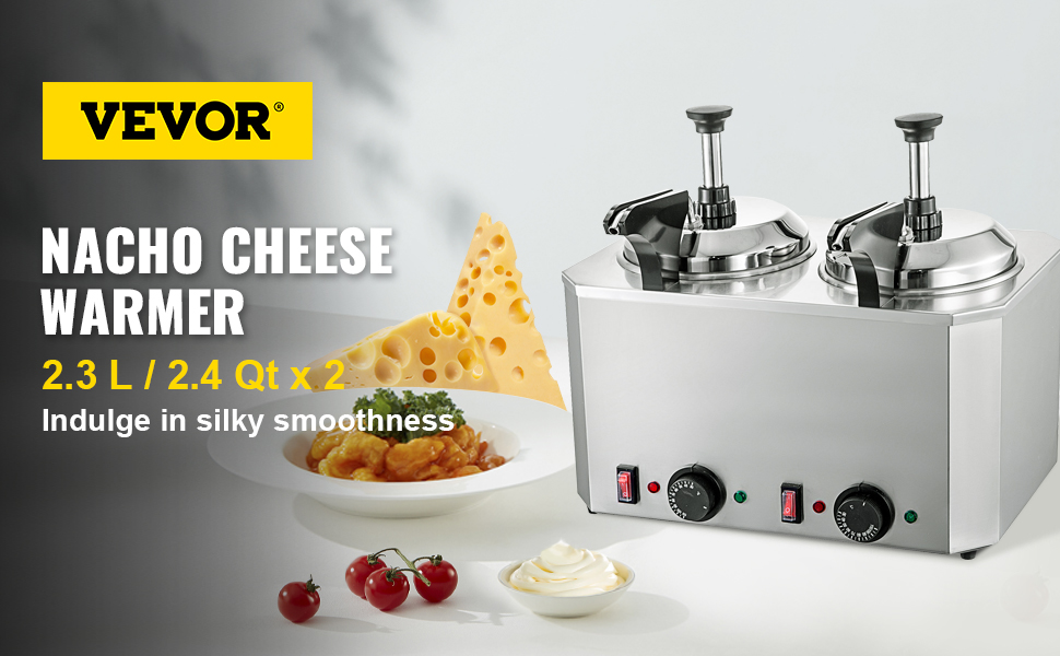 VEVOR Distributeur de fromage électrique avec pompe, chauffe-fudge chaud  commercial de 2,3 Qt, distributeur