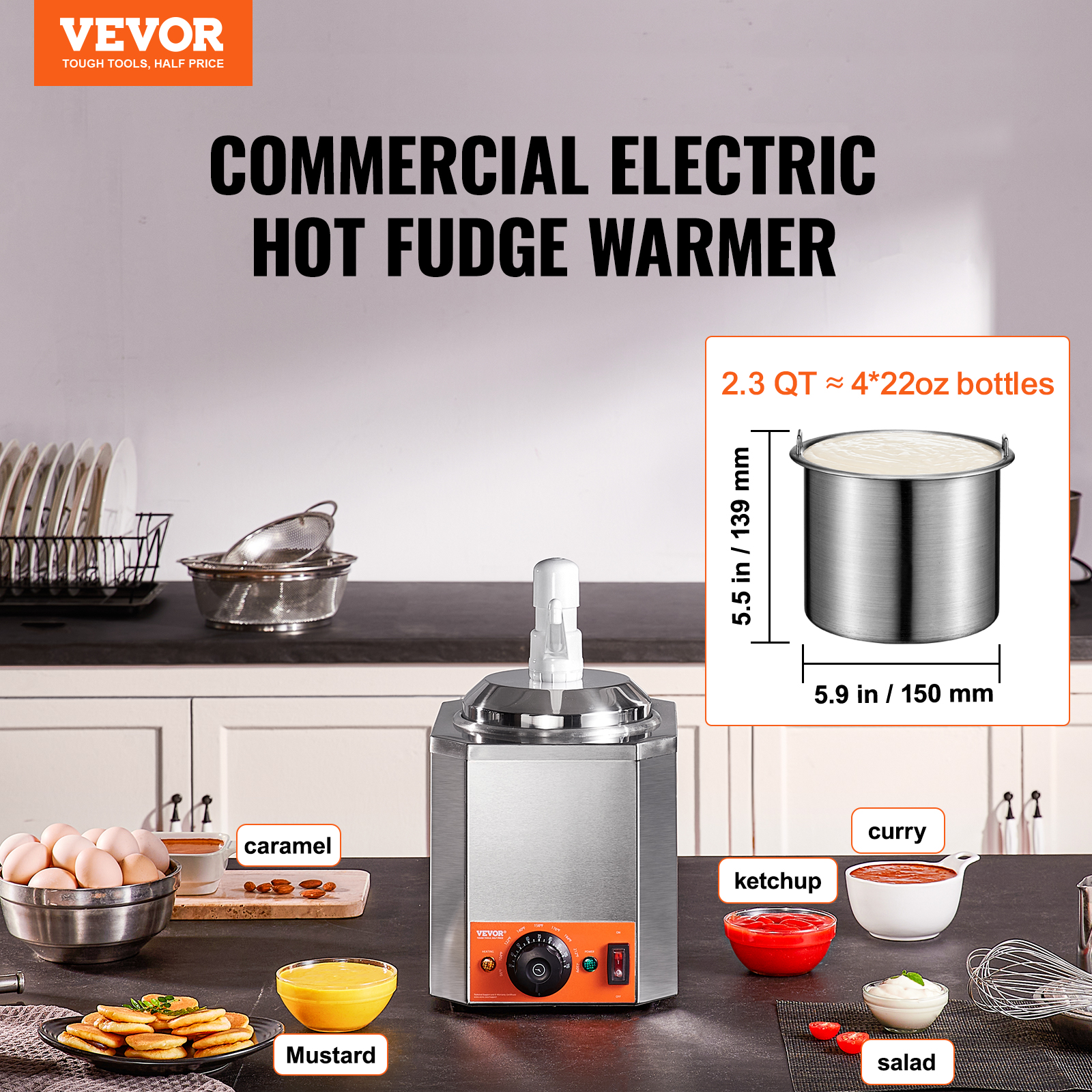 Nacho Cheese Warmer Commercial Hot Fudge Warmer 0.57/2.3 Qt Sauce Warmer - Picture 40 of 98