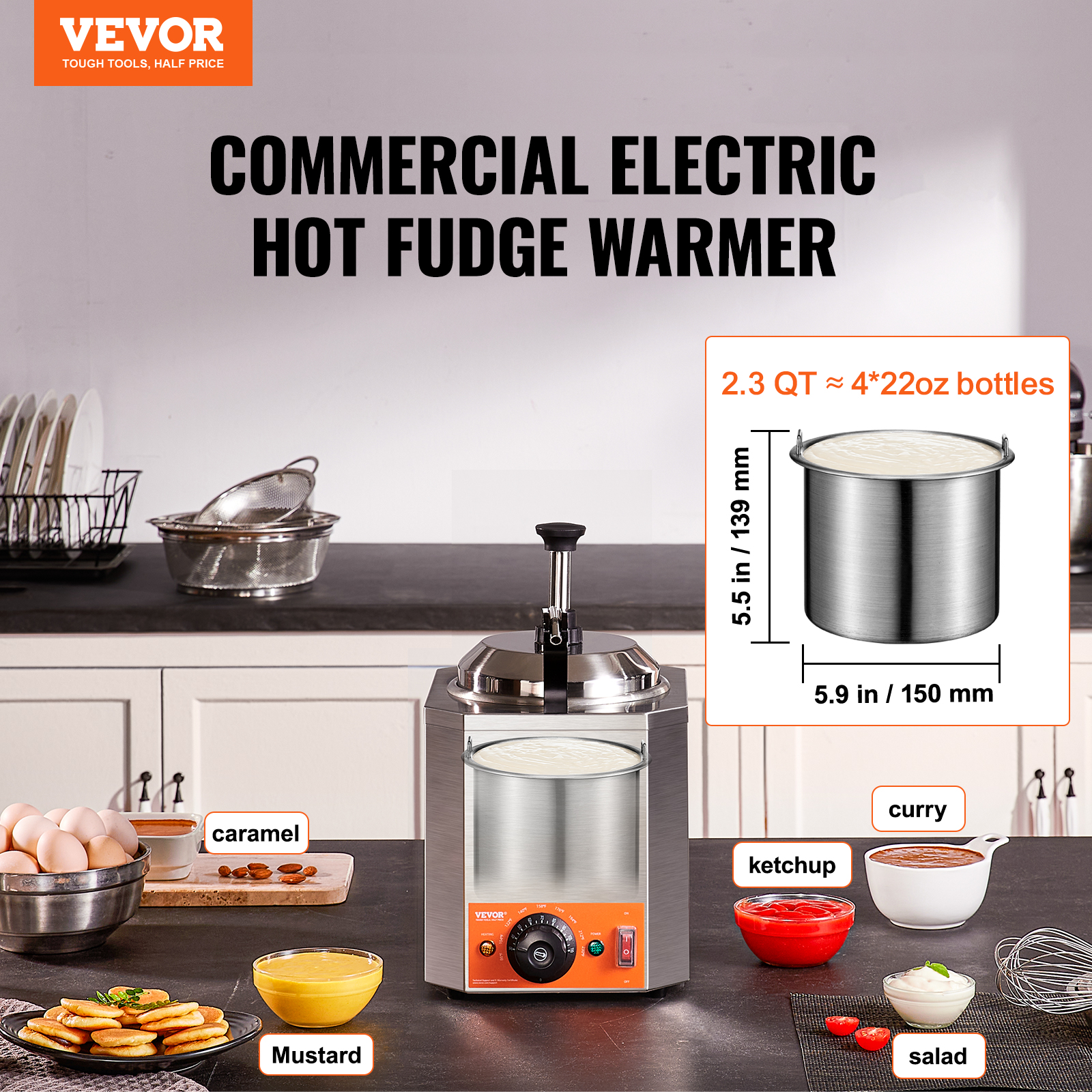 Nacho Cheese Warmer Commercial Hot Fudge Warmer 0.57/2.3 Qt Sauce Warmer - Picture 76 of 98