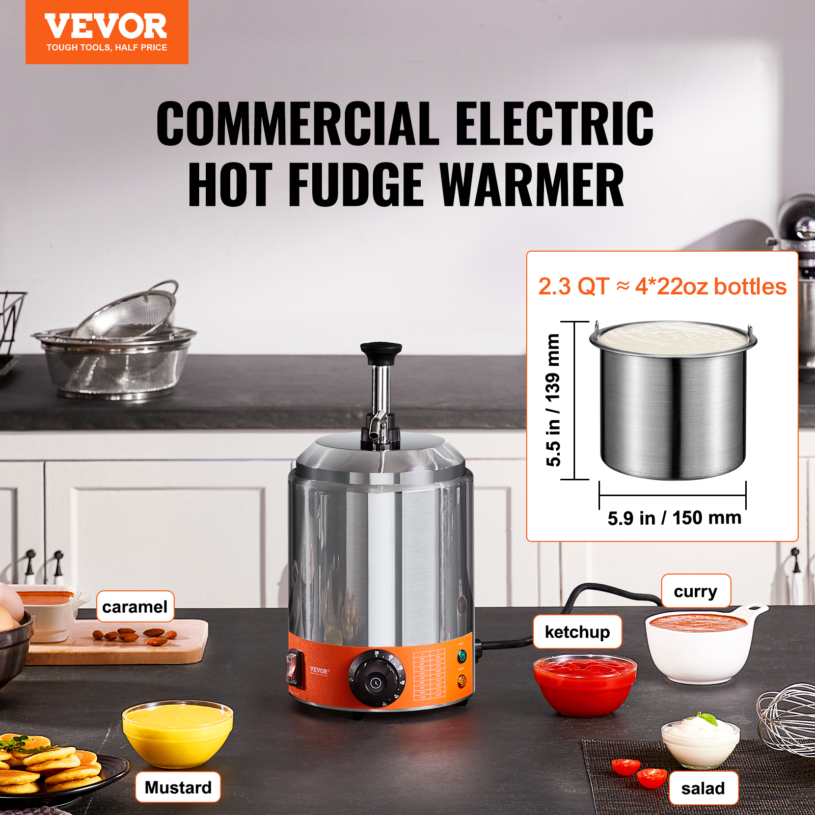 Nacho Cheese Warmer Commercial Hot Fudge Warmer 0.57/2.3 Qt Sauce Warmer - Picture 64 of 98