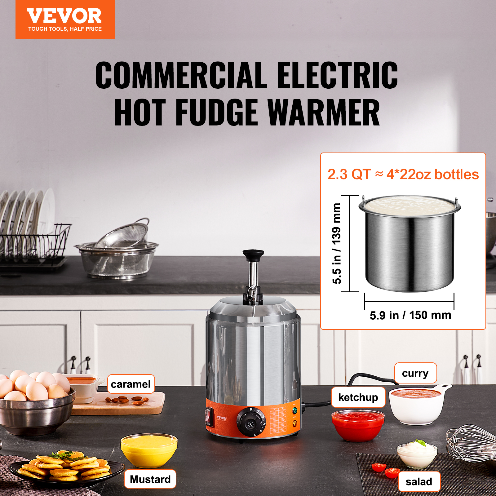 Nacho Cheese Warmer Commercial Hot Fudge Warmer 0.57/2.3 Qt Sauce Warmer - Picture 28 of 98