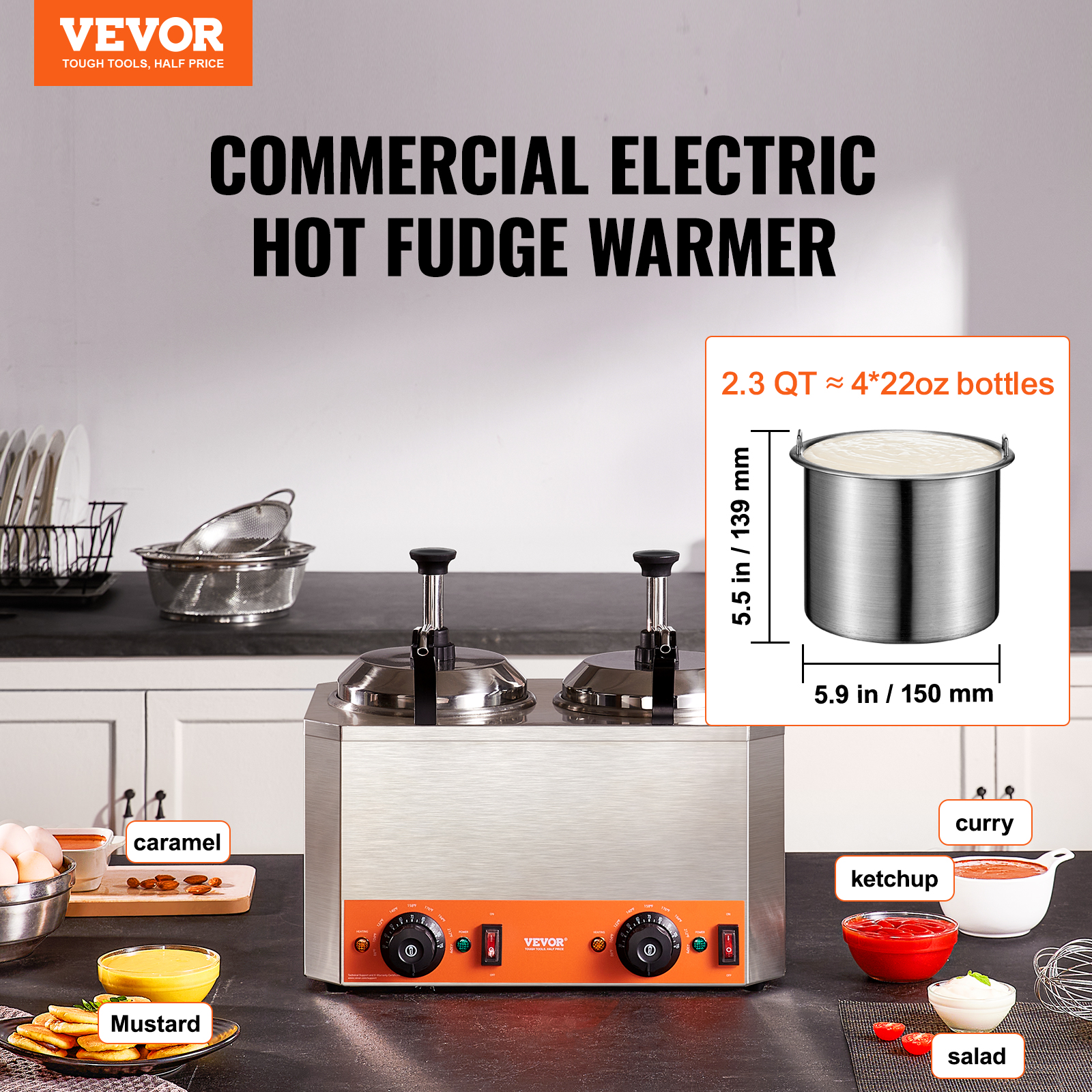 Nacho Cheese Warmer Commercial Hot Fudge Warmer 0.57/2.3 Qt Sauce Warmer - Picture 88 of 98