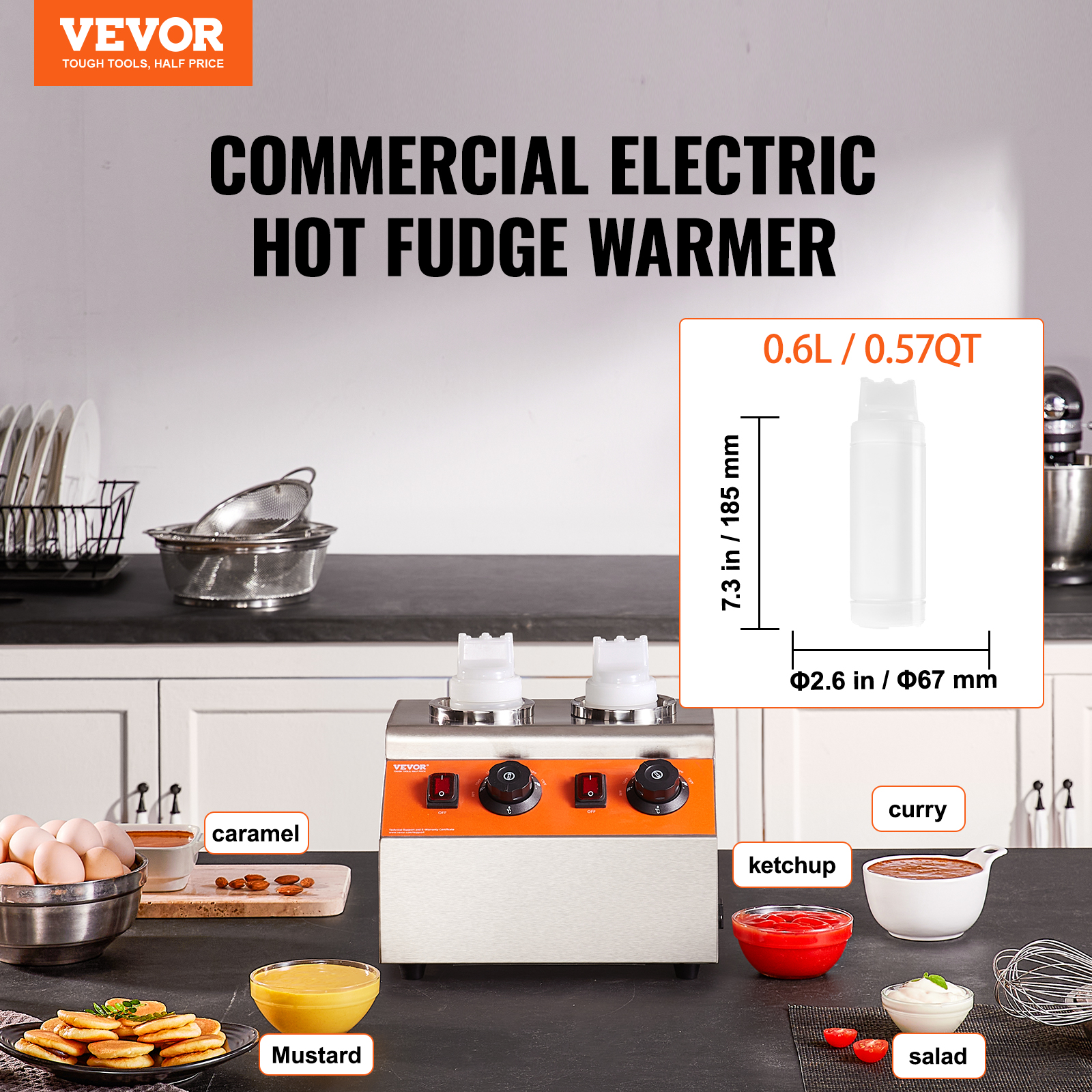 Nacho Cheese Warmer Commercial Hot Fudge Warmer 0.57/2.3 Qt Sauce Warmer - Picture 16 of 98