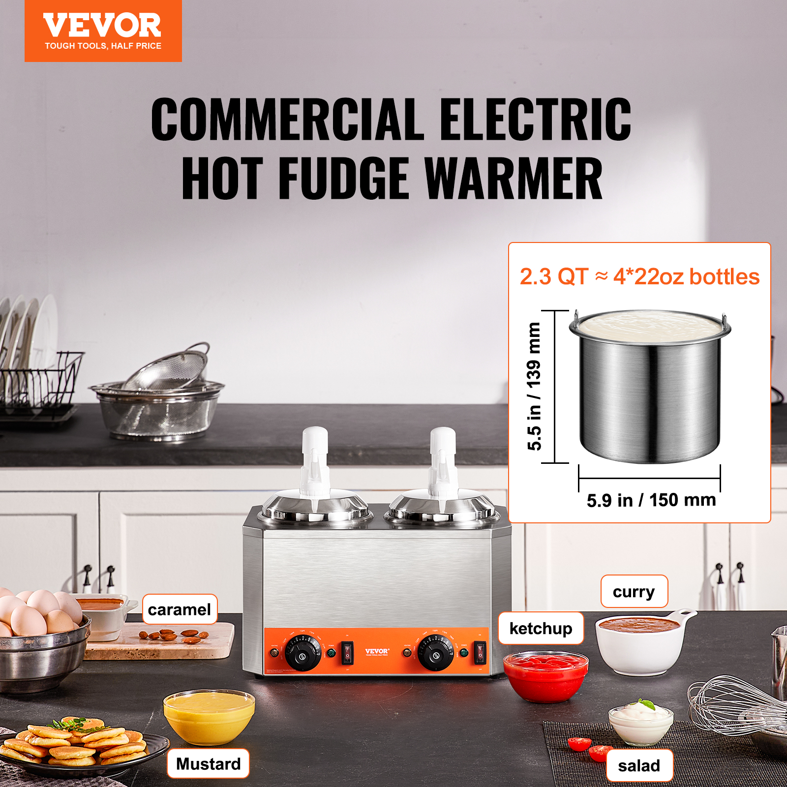 Nacho Cheese Warmer Commercial Hot Fudge Warmer 0.57/2.3 Qt Sauce Warmer - Picture 52 of 98