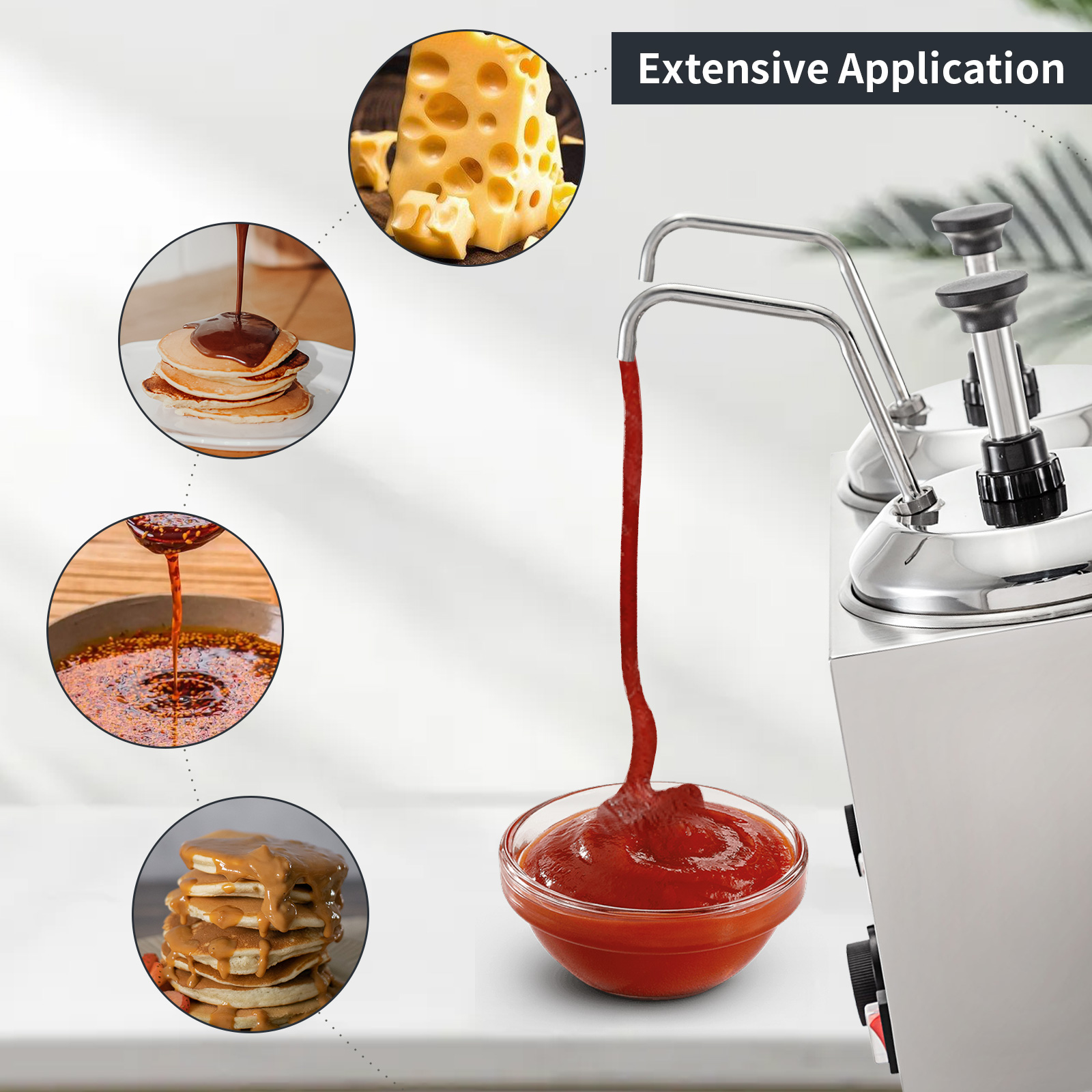 VEVOR 5.2Qt Nacho Cheese Dispenser with Pump Hot Fudge Caramel Warmer Stainless Steel, Size: 7.9, Silver