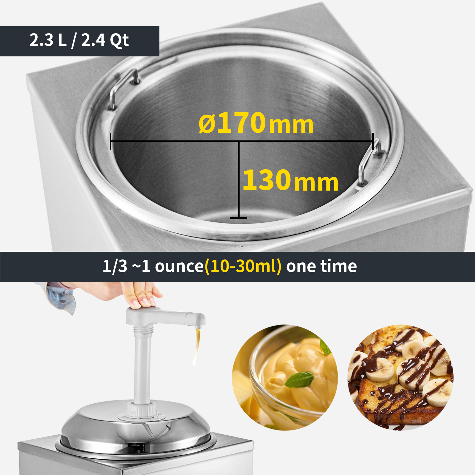 150W Electric Cheese Sauce Warmer Dispenser Stainless Steel Hot Fudge Heater  NEW