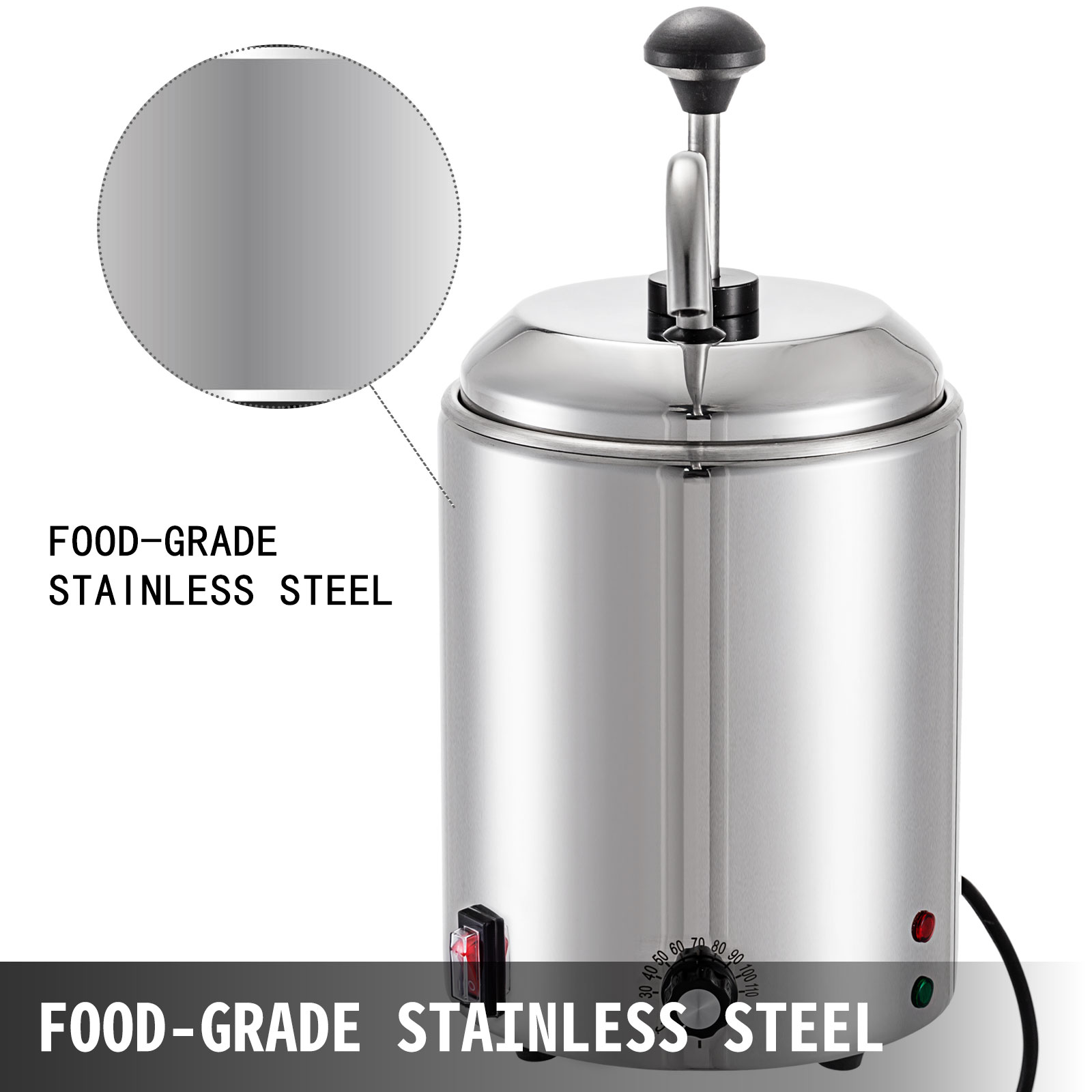 VEVOR Cheese Dispenser with Pump 2.4 qt. Capacity Cheese Warmer Stainless Steel Hot Fudge Warmer 650W Cheese Dispenser