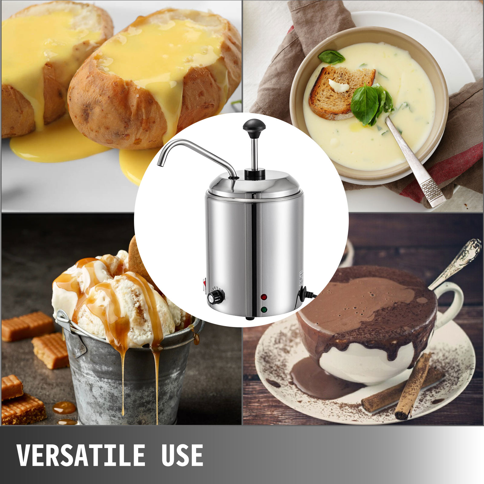 VEVOR 2.4 Qt. Hot Fudge Dispenser with Pump 650 W Cheese Warmer Dispenser  Stainless Steel Hot Cheese Dispenser DRNZBHSSLBTM00001V1 - The Home Depot