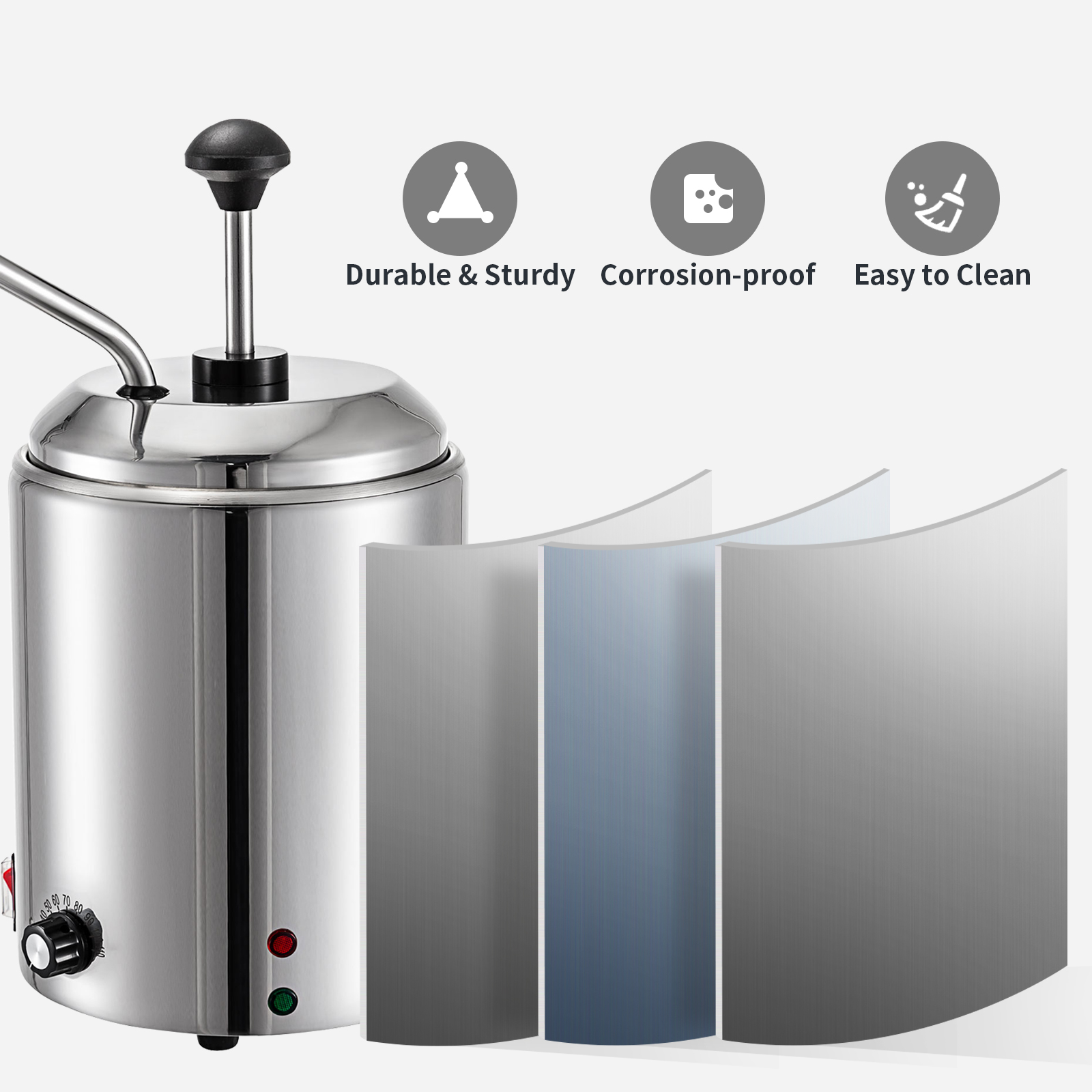 thumbnail image 2 of Commercial Nacho Cheese & Fudge Warmer – 0.57/2.3 Qt Dual Tank – 304 Stainless Steel – 86-185°F 2 of 6