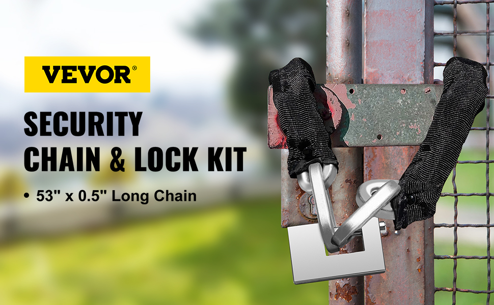 VEVOR Heavy Duty Chain Lock, 1/2 Inch x 4.42 Foot Security Chain and Lock Kit, Premium Case-Hardened Chain Pure Brass Lock Core with 3 Keys, Fit for Bikes, Motorcycle, Generator, Gates, Scooter