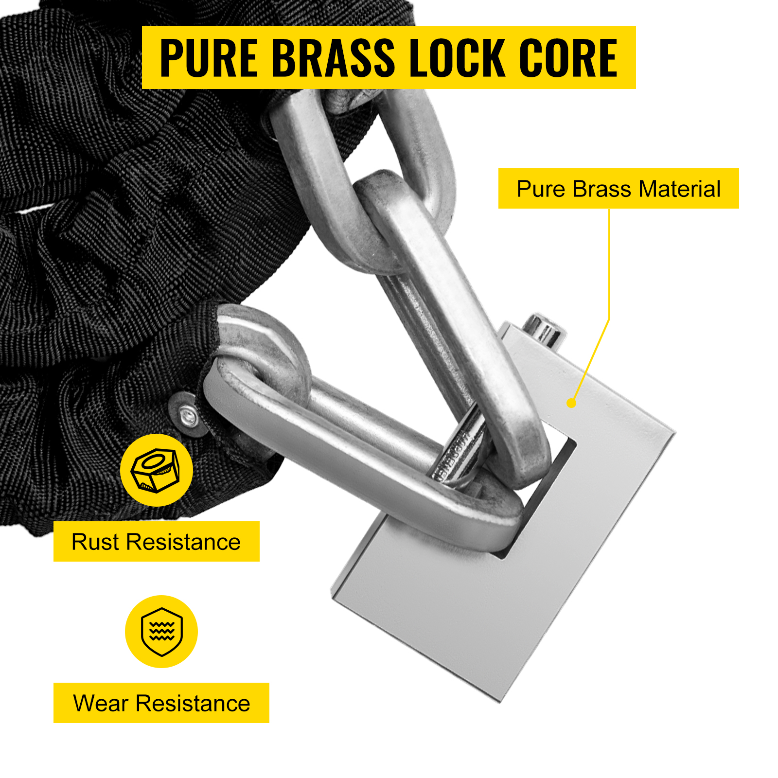 VEVOR Heavy Duty Chain Lock, 1/2 Inch x 4.42 Foot Security Chain and Lock Kit, Premium Case-Hardened Chain Pure Brass Lock Core with 3 Keys, Fit for Bikes, Motorcycle, Generator, Gates, Scooter