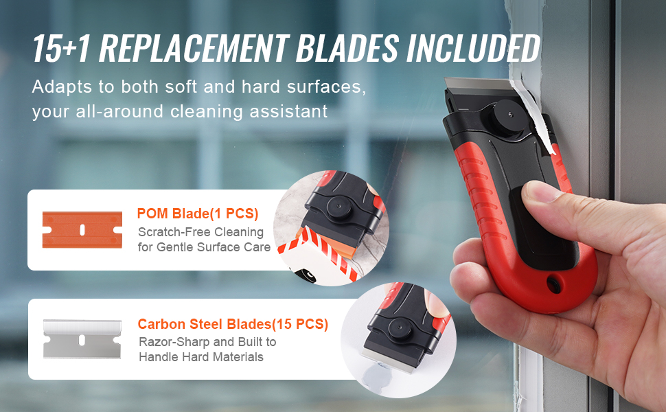 2 Scrapers + 100 Plastic Razor Blades – Soft Car Dust & Sticky Residue Cleaning Tool Set