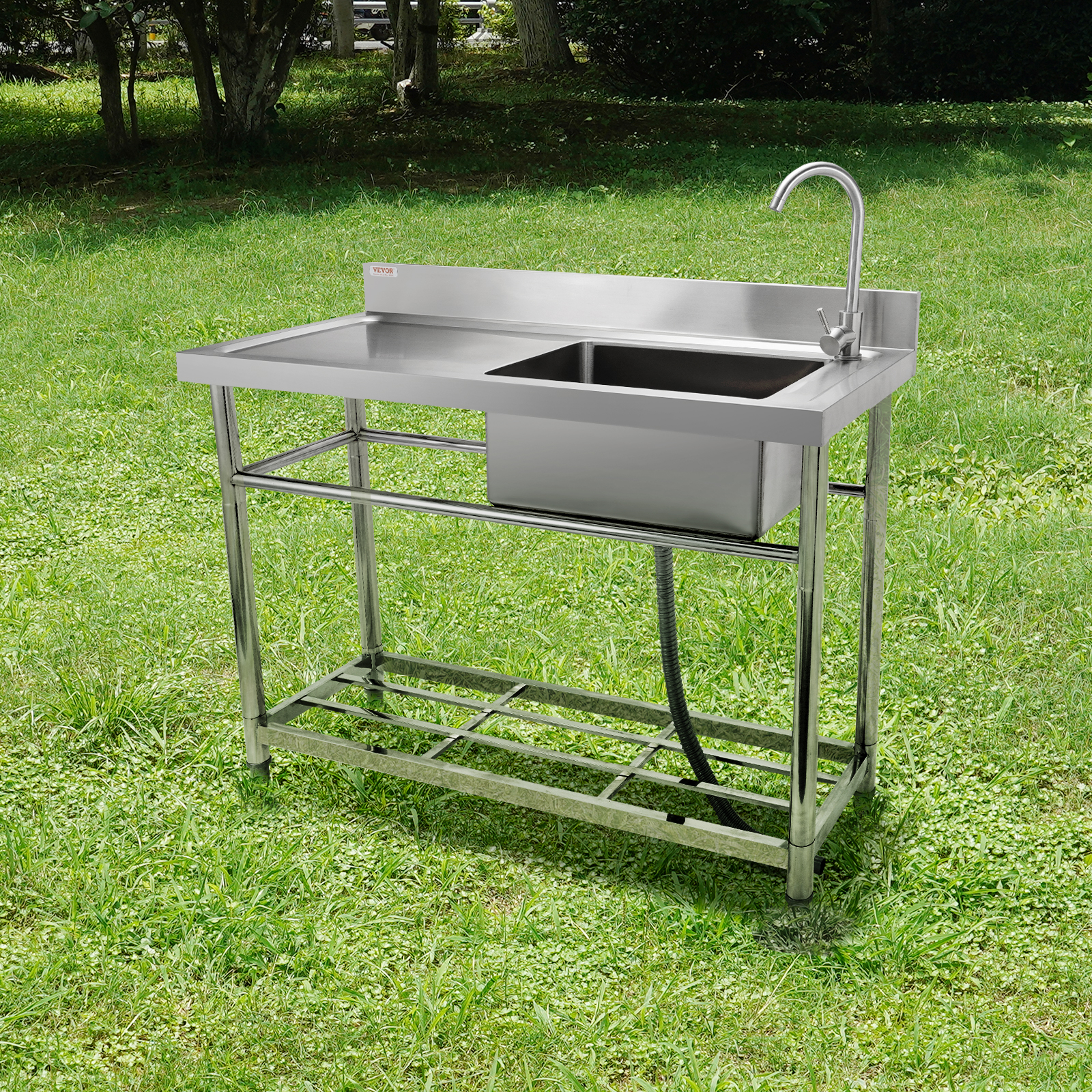 VEVOR Stainless Steel Commercial Utility Prep Sink Single Bowl w/Workbench