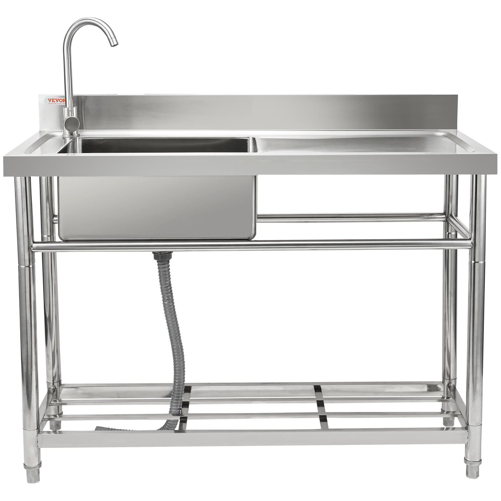 Vevor Stainless Steel Commercial Utility Prep Sink Single Bowl W Workbench