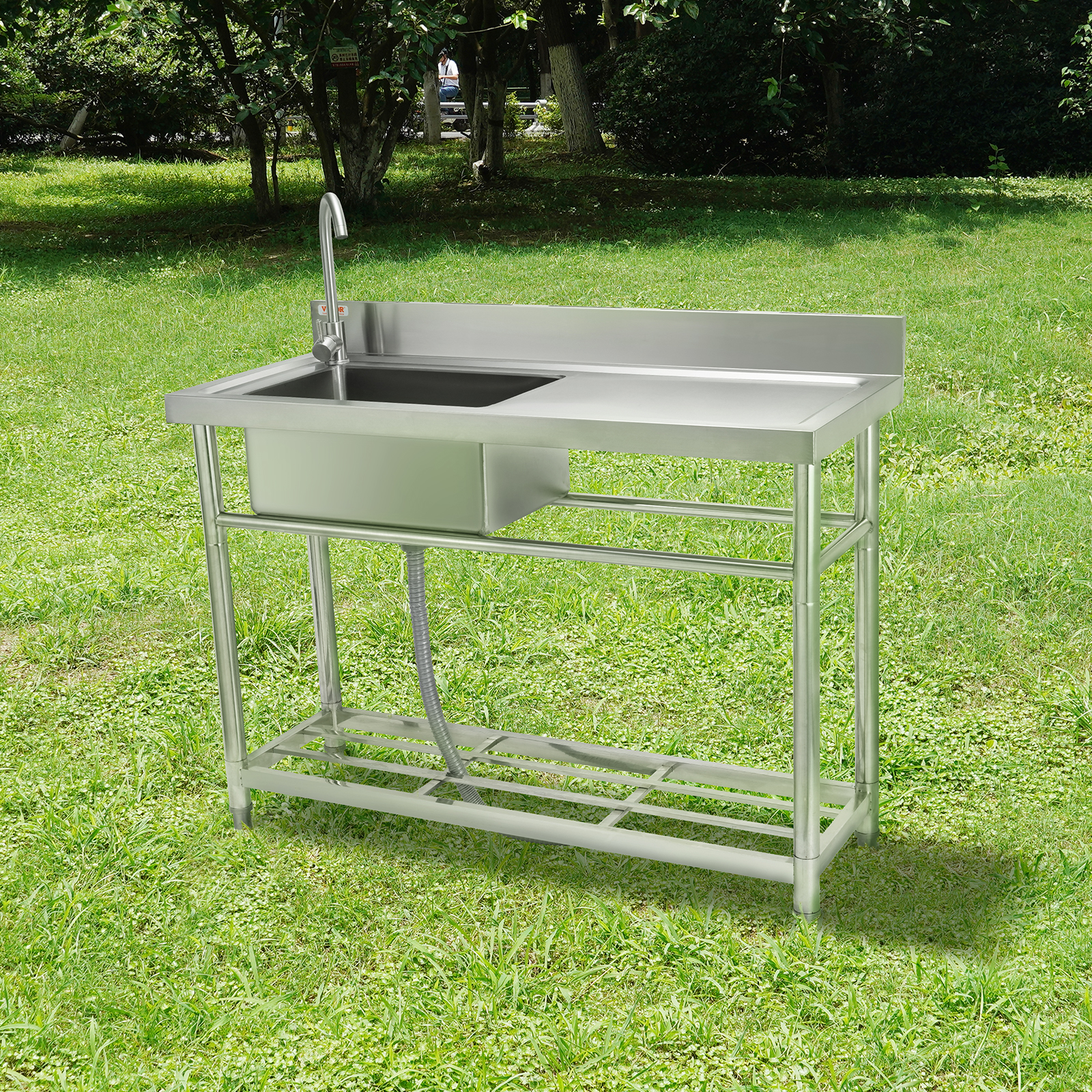 VEVOR Stainless Steel Commercial Utility Prep Sink Single Bowl w/Workbench