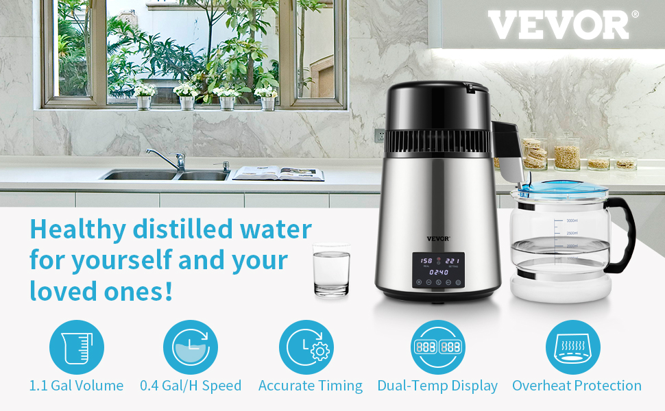 Destylator wody VEVOR Destylator wody 4L 1750W 1,5L/h. filtr wodny