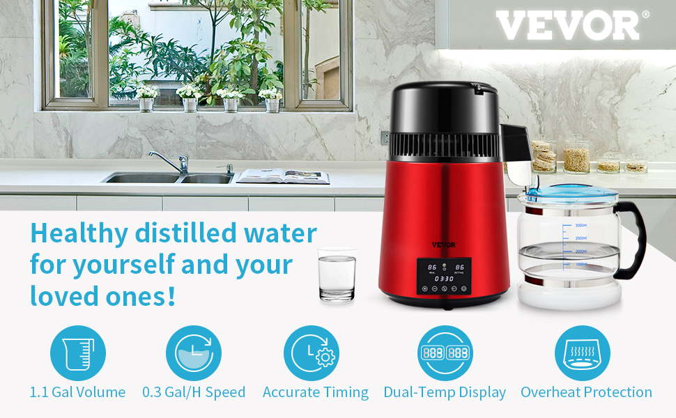 Destylator wody VEVOR 1L/h 750W Destylator wody czerwony