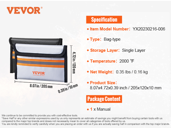 2000℉ Fireproof Document Bag, 15"x 11"Waterproof Fireproof Money Bag