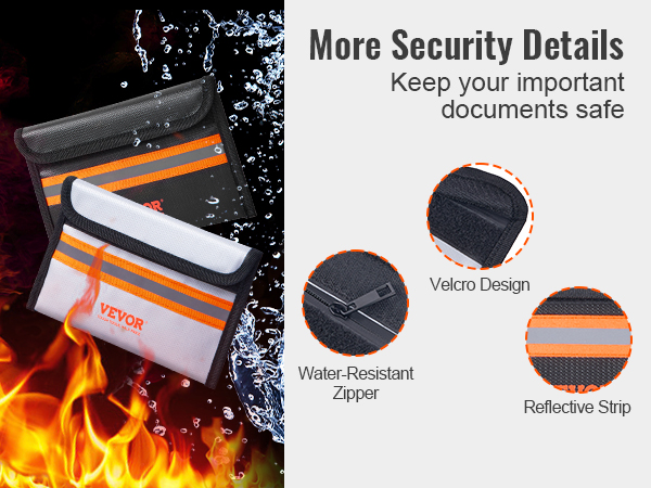 VEVOR Sac Anti Feu Imperm able 20 5x12 Cm Porte Documents Ignifuge 