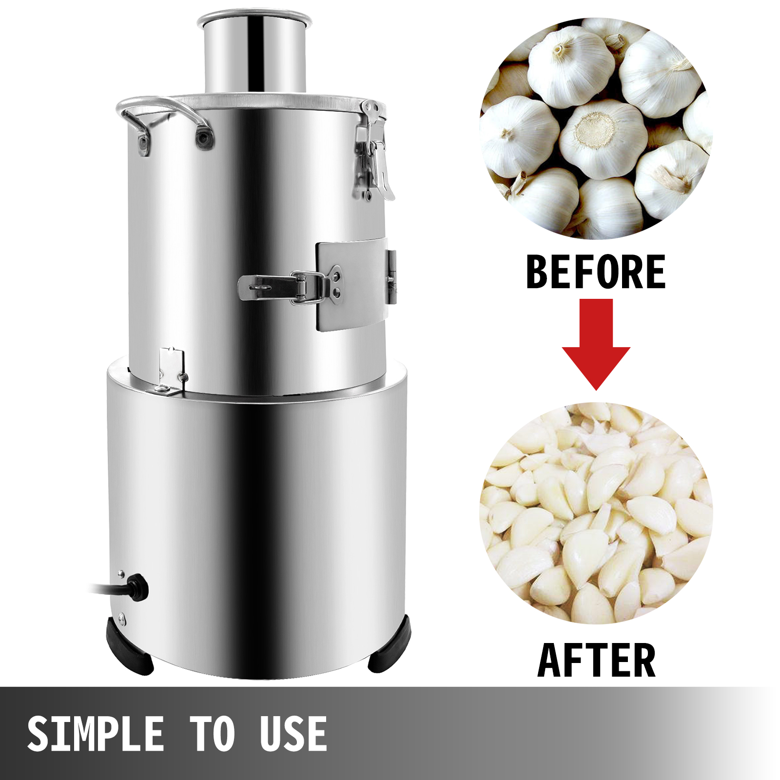 Techtongda Electric Garlic Peeler Machine for Dry Whole Garlic Peeling Stainless Steel 20-35kg/h, Size: Large, Silver