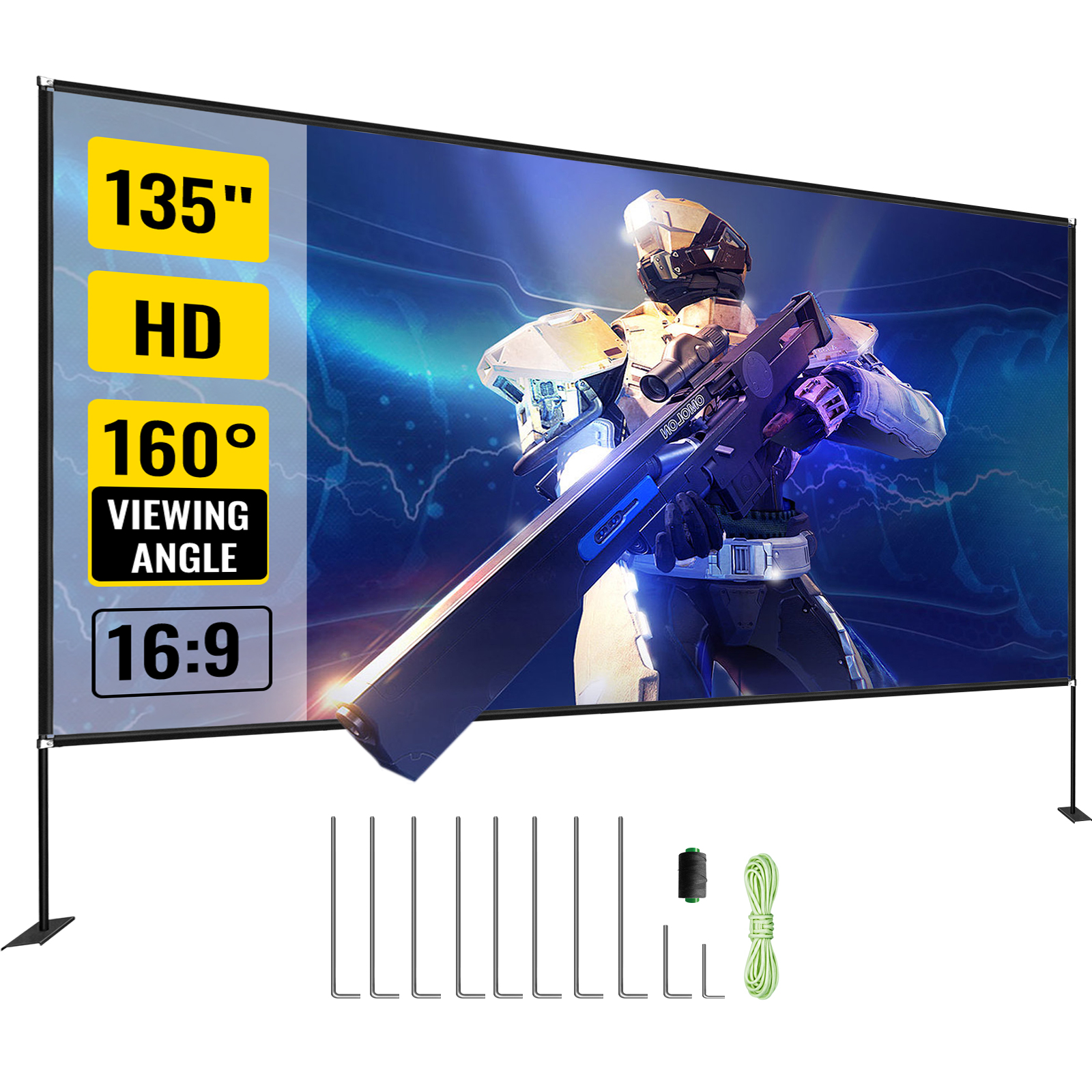 Outdoor Movie Screen w/ Stand,180 Inch & 16:9 HD,160° Wide Angle