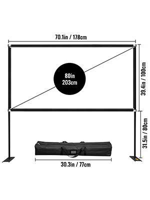 Outdoor Movie Screen w/ Stand,80 Inch & 16:9 HD,160° Wide Angle