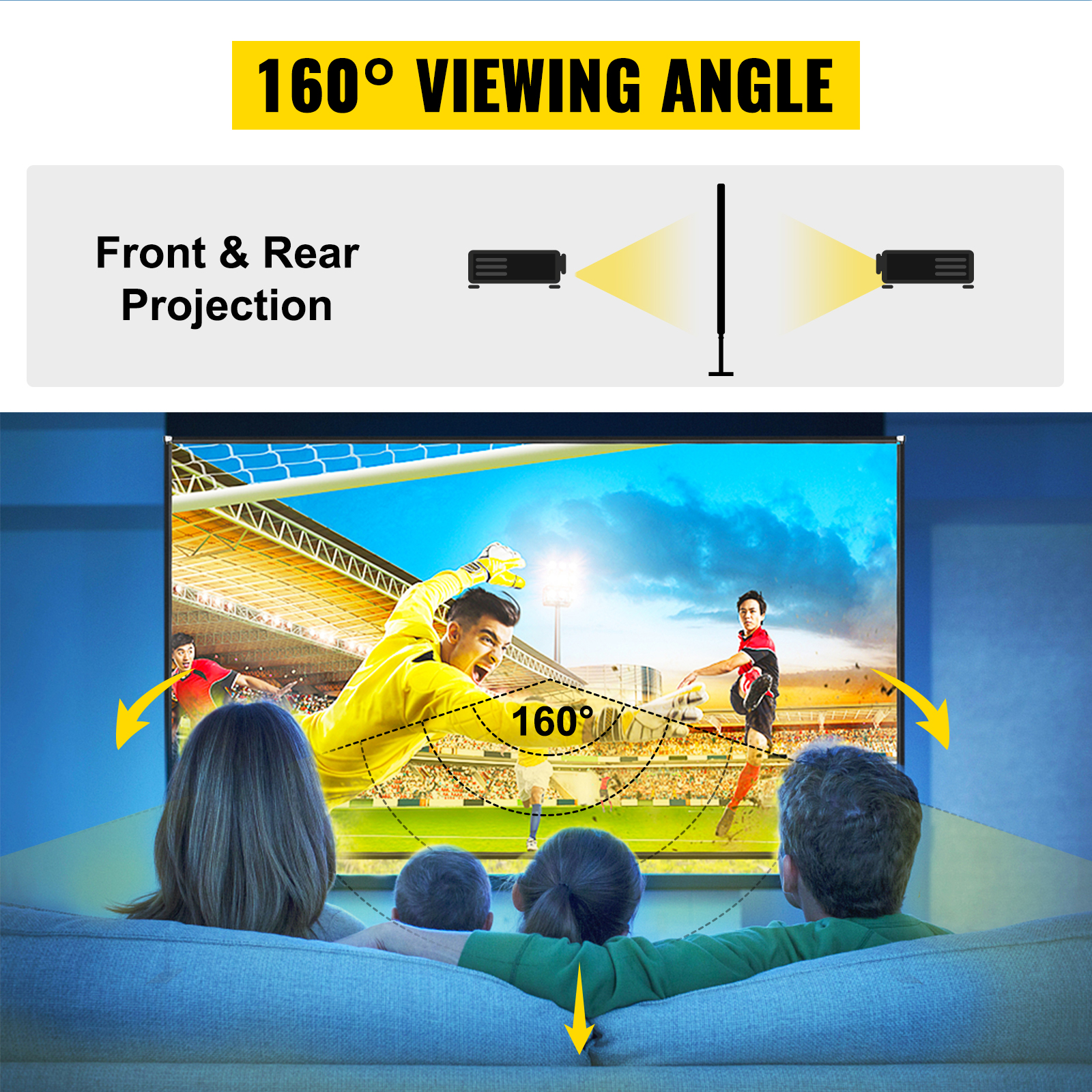 Proyector de pantalla Vivo, diagonal 16:9, de proyección HD, con manual,  desplegable, Home Theater