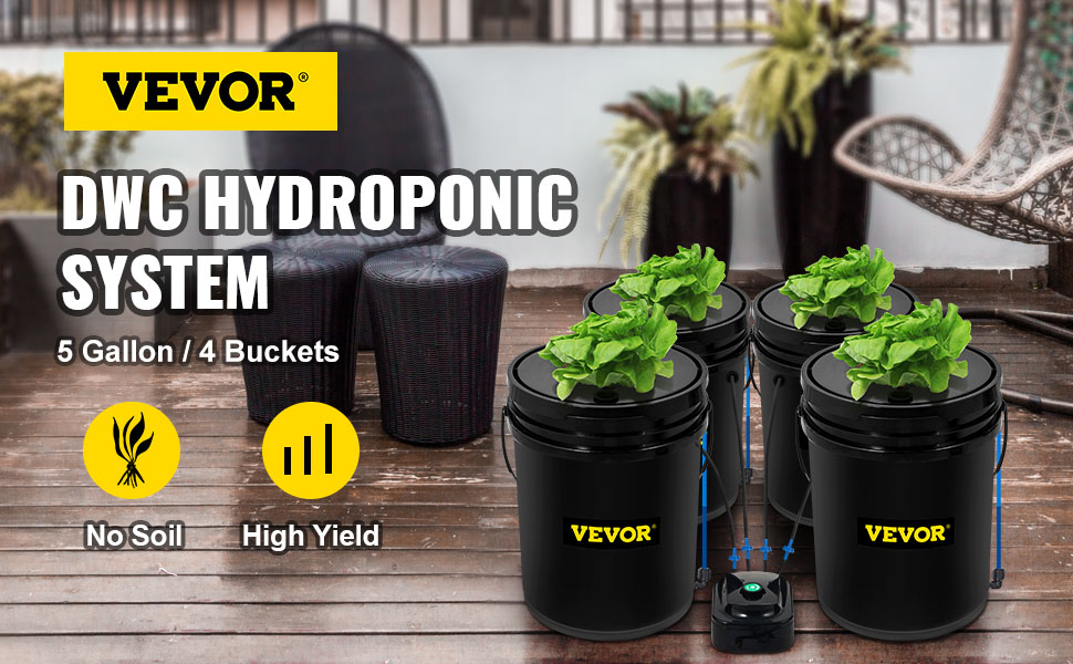 VEVOR Hydroponics Deep Water Culture DWC Hydroponic System 5 Gallon 4 / 5 / 8 Buckets
