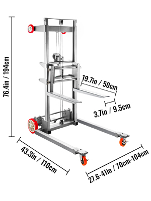 Gerbeur Manuel à Treuil VEVOR - Capacité 150 Kg, Hauteur De Levage 1090 Mm - Chariot Élévateur Pour Entrepôt, Supermarché - 8