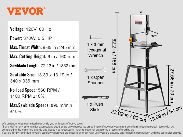 Band Saw,9.65 in/13.39 in,Speed Adjustable