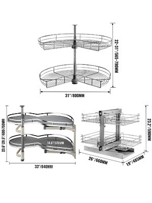 Blind Corner Pullout,2 Tier,Silver