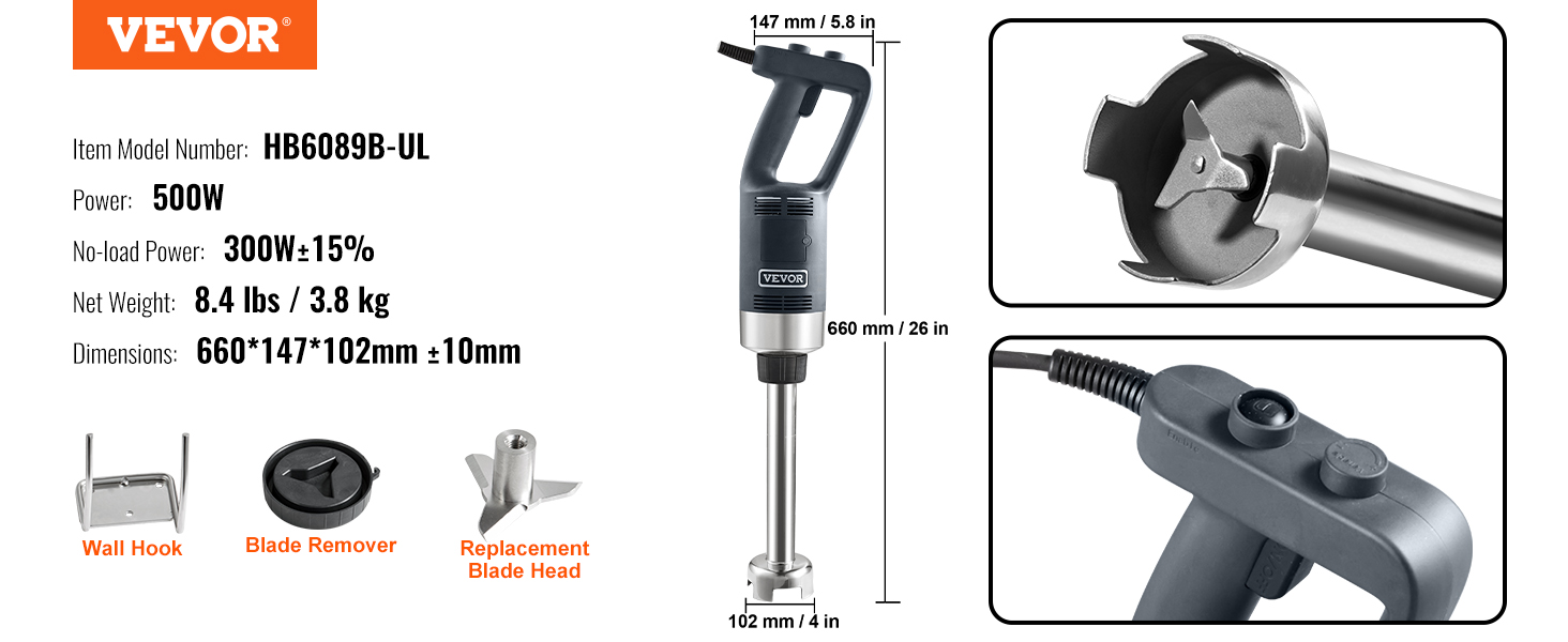 Commercial Immersion Blender,Variable Speed,Stainless Steel