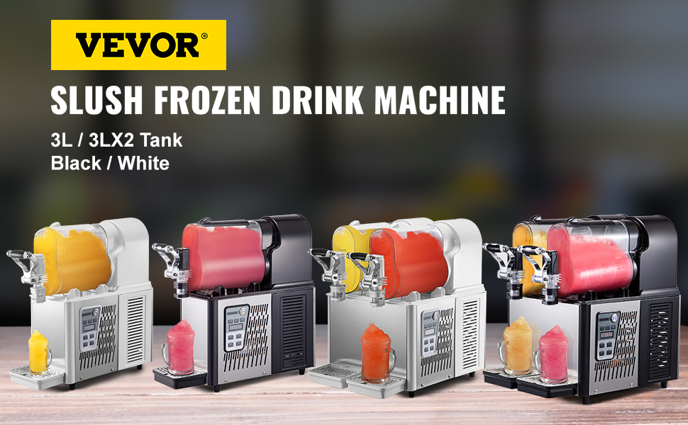 VEVOR Commercial Slushy Machine, 3LX2 Tank Slush Drink Maker, 370W Frozen  Drink Machine, Slush Frozen Drink Machine with Automatic Clean For Home