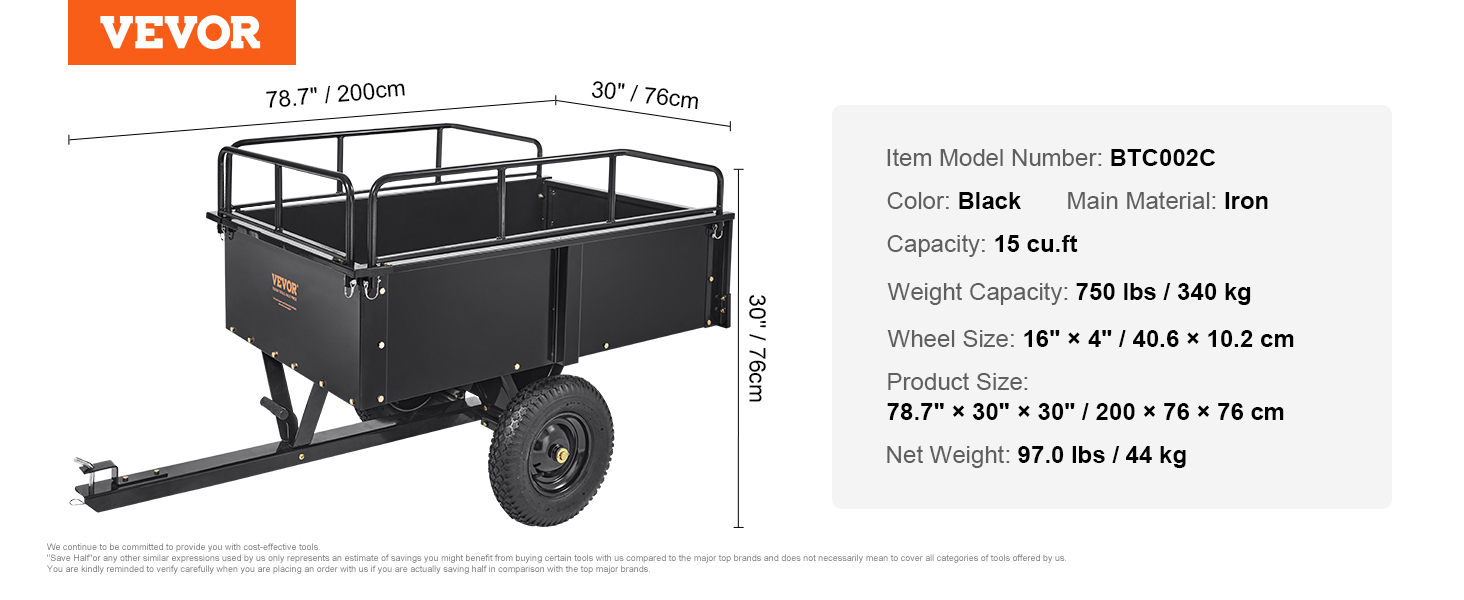 Dump Trailer,Tow Behind Dump Cart,750 lbs / 1500 lbs
