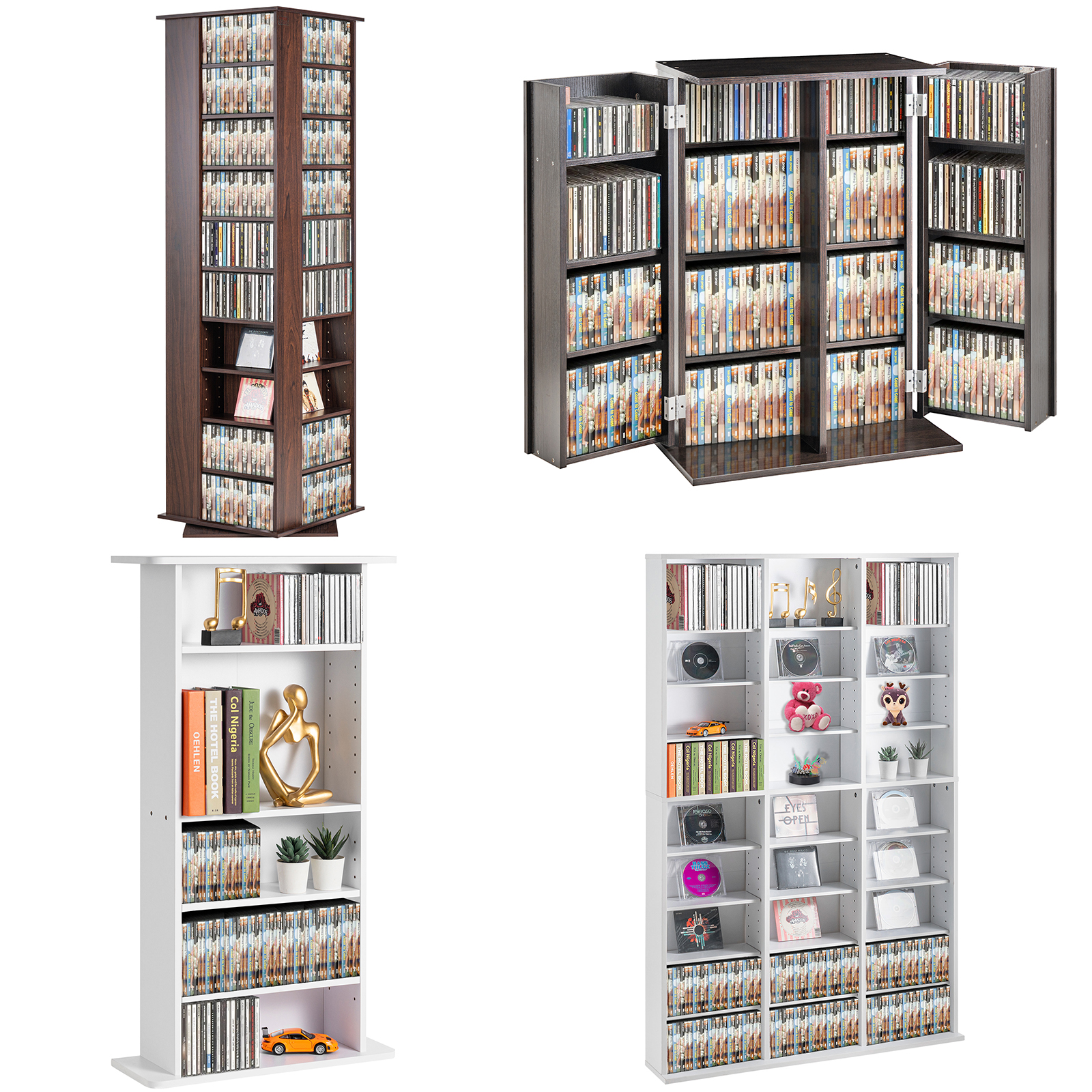 VEVOR Media Storage Cabinet 4-12 Layers Adjustable DVD Shelves 240-1080 CDs