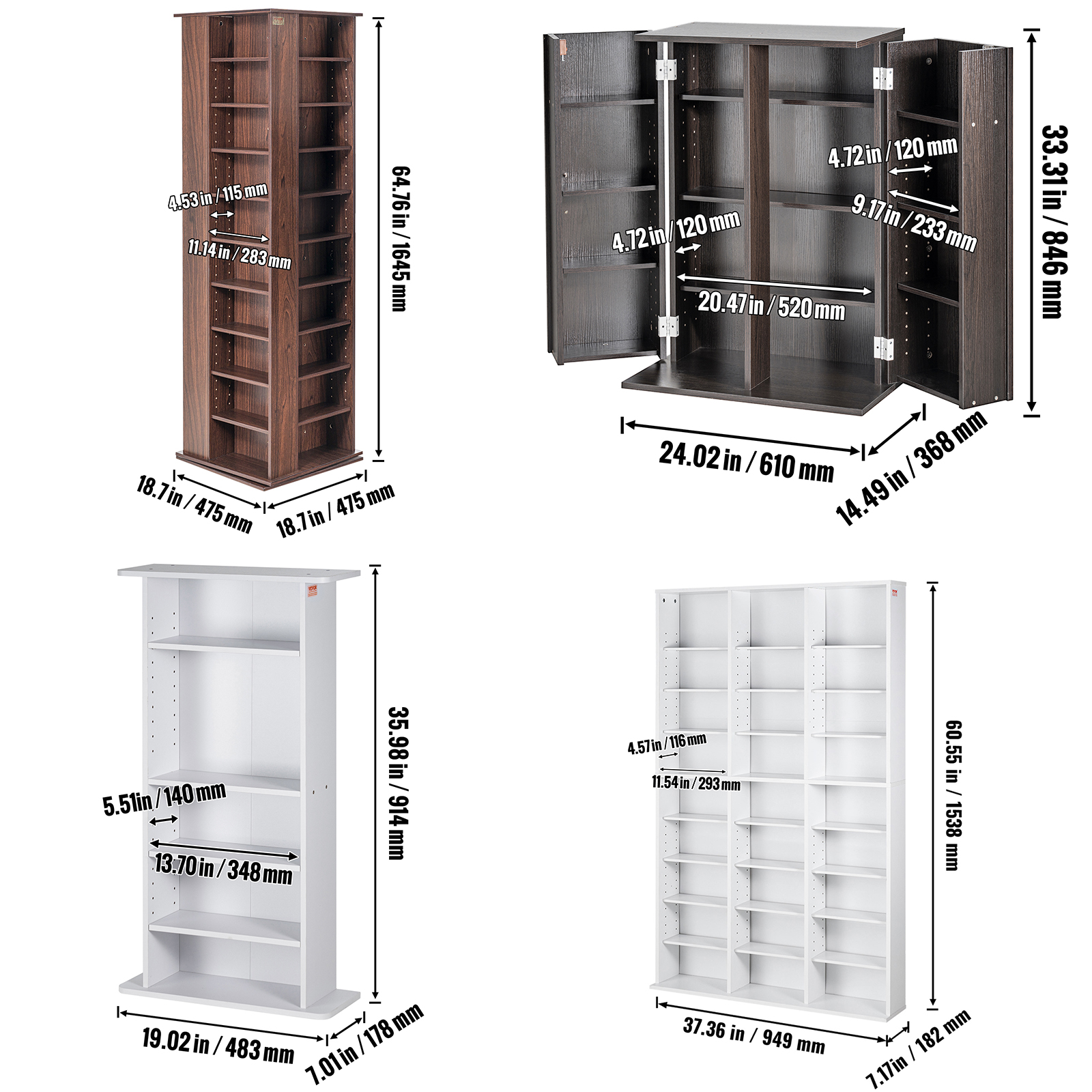 VEVOR Media Storage Cabinet 4-12 Layers Adjustable DVD Shelves 240-1080 CDs