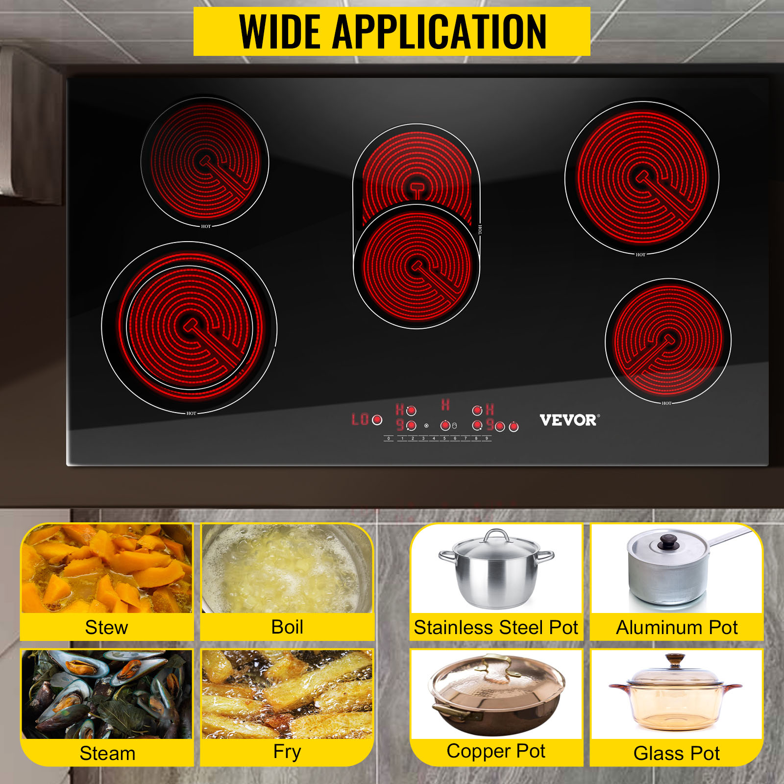 Built-in Induction/Ceramic Cooktop,Sensor Touch Control,with 2/4/5 Burners