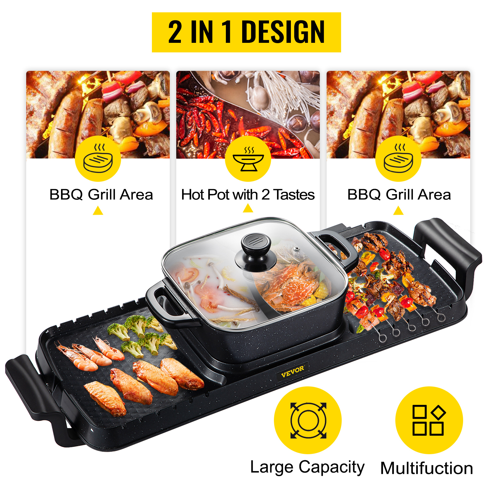 Hot Pot with Grill, 1800W 2 in 1 Electric Hot Pot Grill Cooker with Du –  MAKOTO_JDM