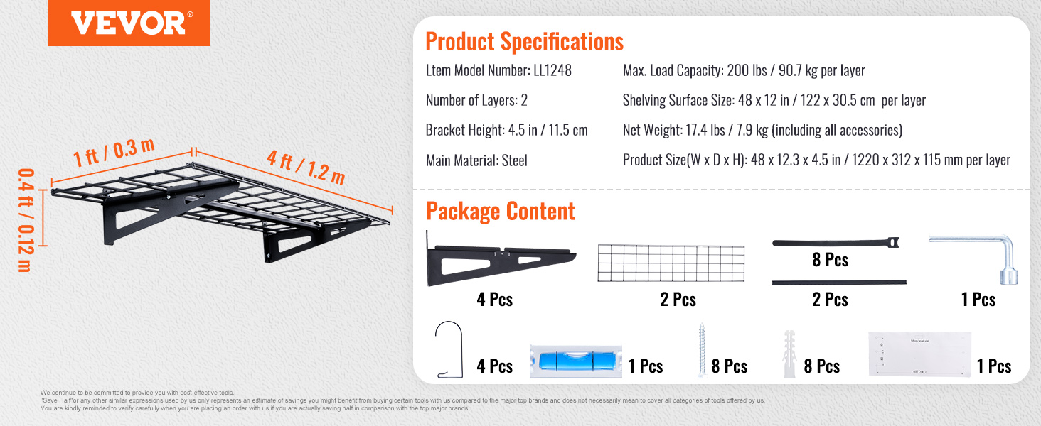 Garage Storage Shelving,2PCS,Wall Mounted