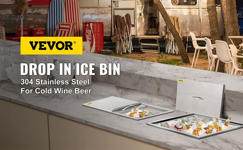 VEVOR 109.9 qt. Drop in Ice Chest 36 in. x 17.9 in. x 14 in. Stainless Steel Ice Bin with Sliding Cover for Outdoor Kitchen